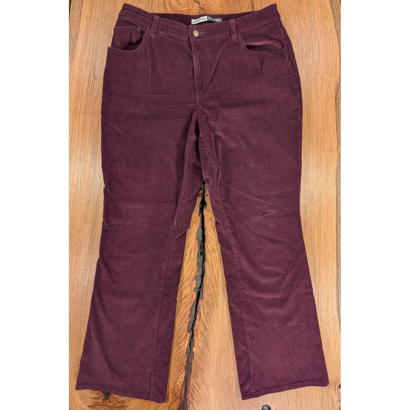 Y2k St. John's Bay Stretch Boot Corduroy Pants Womens 14 Burgundy Mid Rise